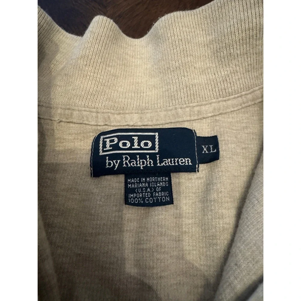 Polo Ralph Lauren Mens XL‎ Quarter Zip Pullover Tan Cotton Sweater Heather Logo